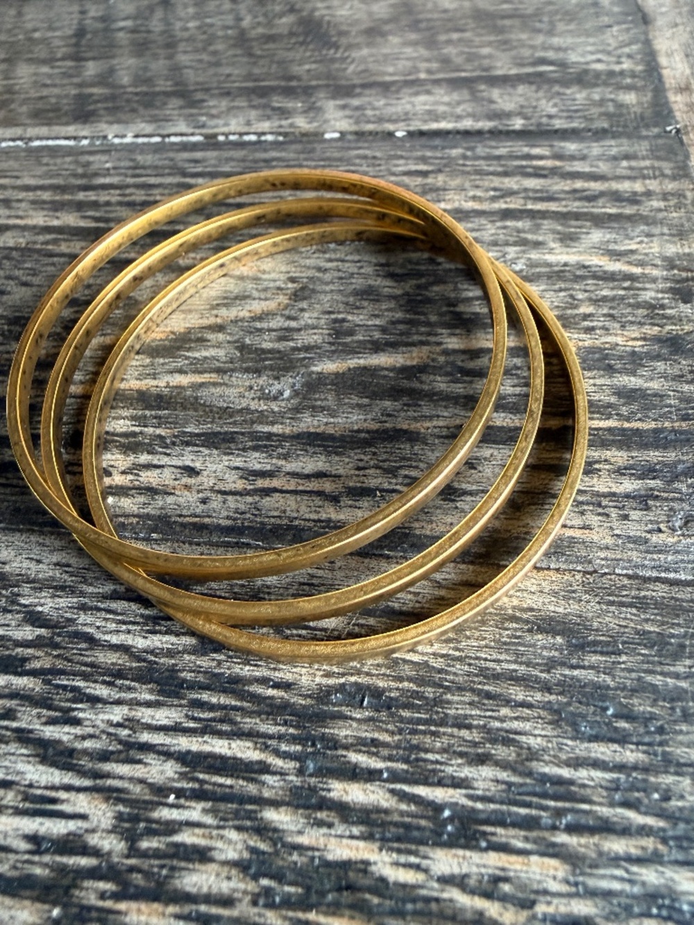 NEW 3 Bangle Bracelet Set Flat Antique 24kt Gold plate